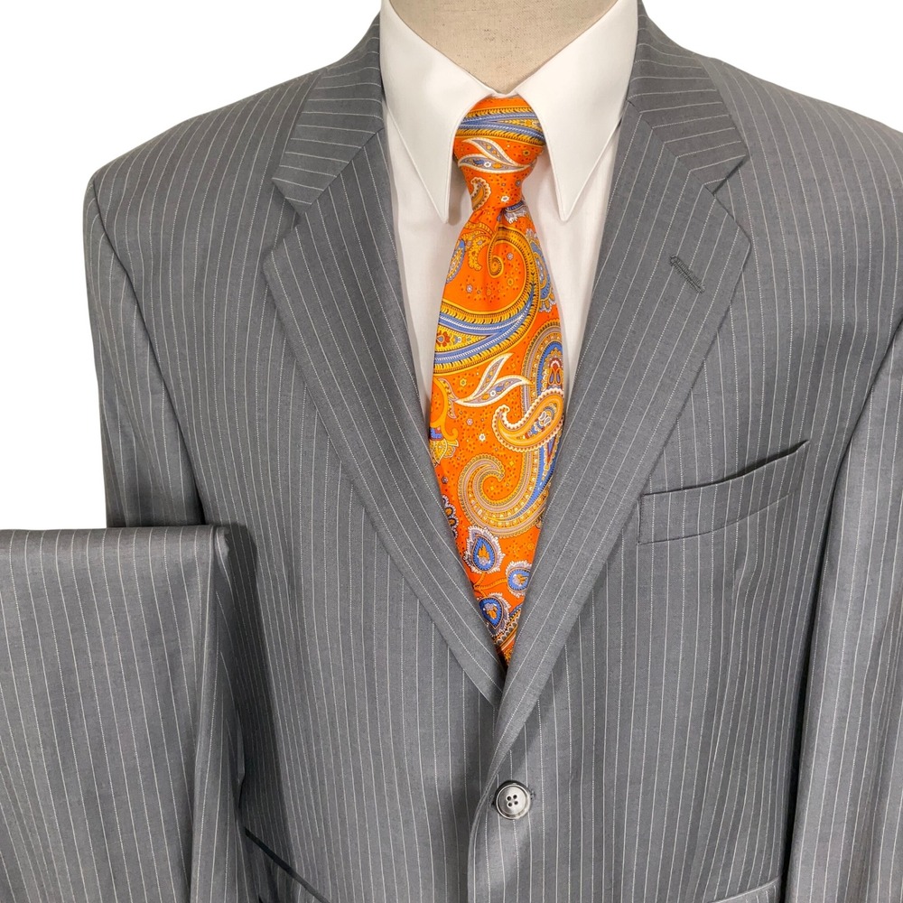 Calvin Klein Suit Mens 42R 36W Gray Pinstripe Executive Timeless 2-Button Wool